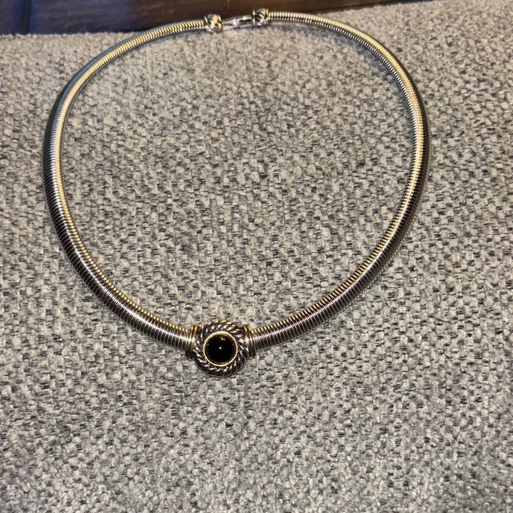 Sleek Black and Gold Necklace with Contemporary Design